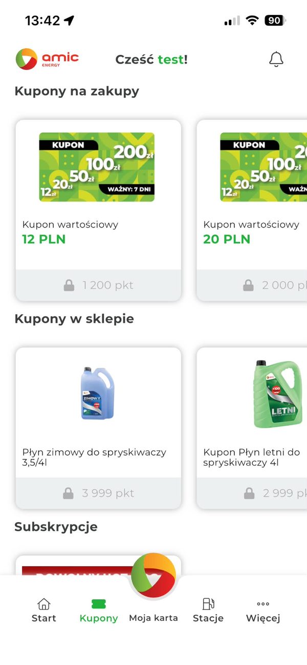 Ekran kuponów za punkty