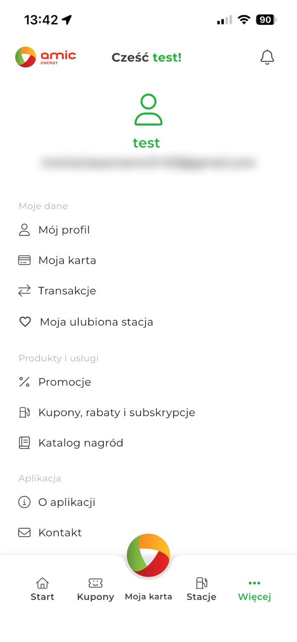 Ekran Więcej z profilem użytkownika