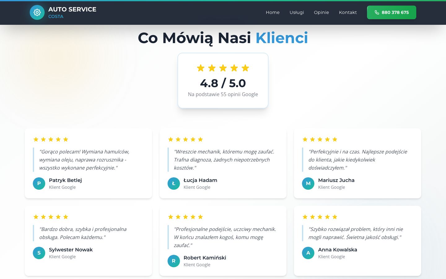 Sekcja opinii klientów