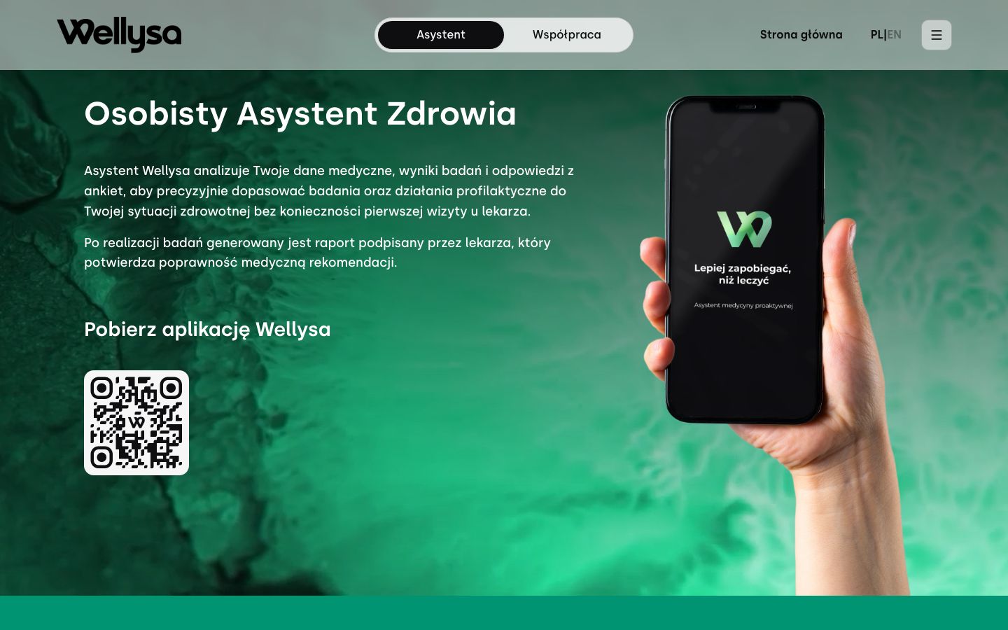 Landing page Osobisty Asystent Zdrowia Wellysa