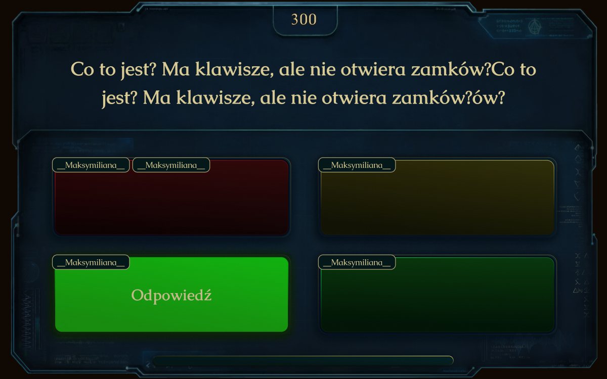 Ekran z zaznaczoną odpowiedzią i nickami graczy